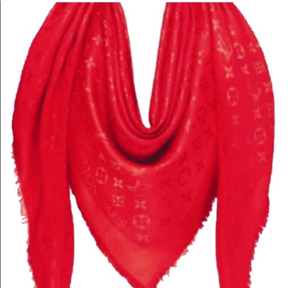 Red monogrammed Louis Vuitton scarf/shawl